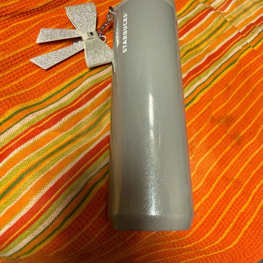 Starbucks Metallic Silver Glitter Bow Charm Insulated Tumbler Limited Edition - Picture 5 of 7
